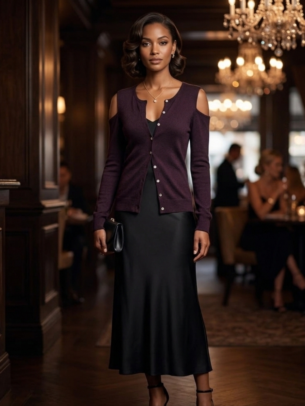 Yigal Azrouël Silk Cashmere Cold Shoulder Cardigan Plum Knit Office Siren S